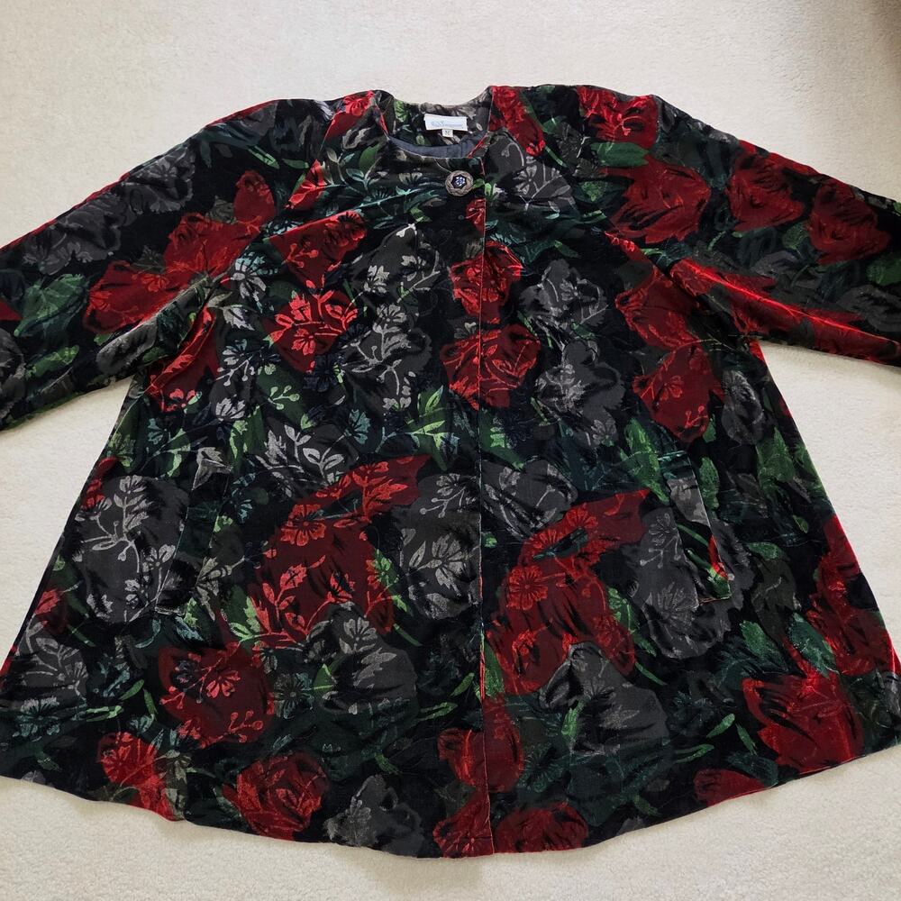 Vintage Suzanne "50's Style" Swing Velvet Floral Coat Jacket Lined Size M